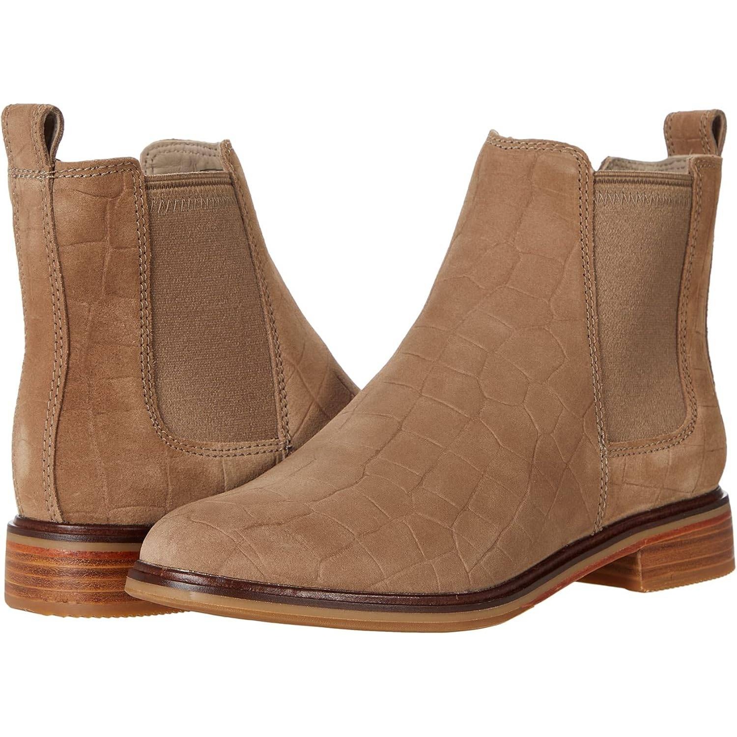 Clarks Clarkdale Arlo Tan Croc Embossed Leather Chelsea Ankle Boots 6.5 M New